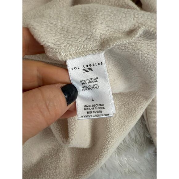 Sol Angeles Smile Sweatshirt Women's Large Beige Red Crop Pullover - Picture 4 of 7